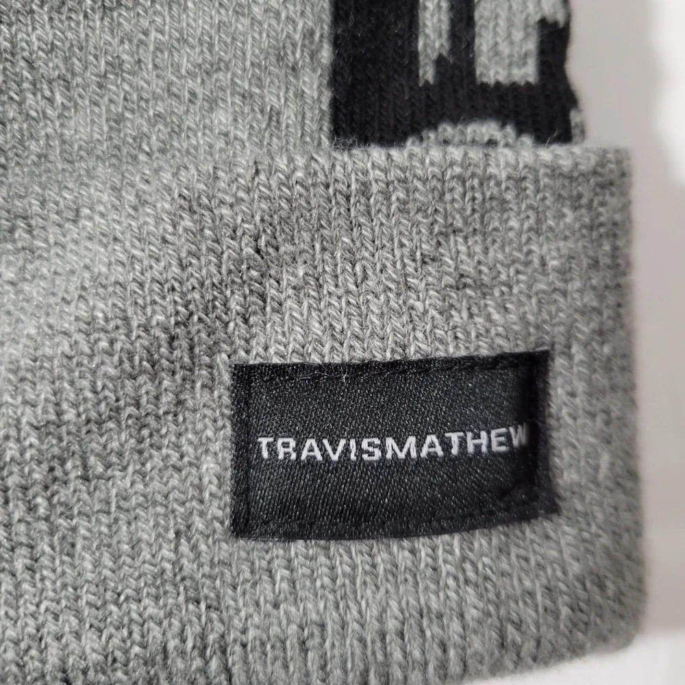 Travis Mathew Mapes Beanie Hat Men OS Heather Grey Golf Cart Pom Knit Soft NEW